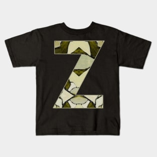 Letter Z Monogram Initial Olive Green Pearl White Aesthetic Abstract Pattern Painting On Canvas Kids T-Shirt